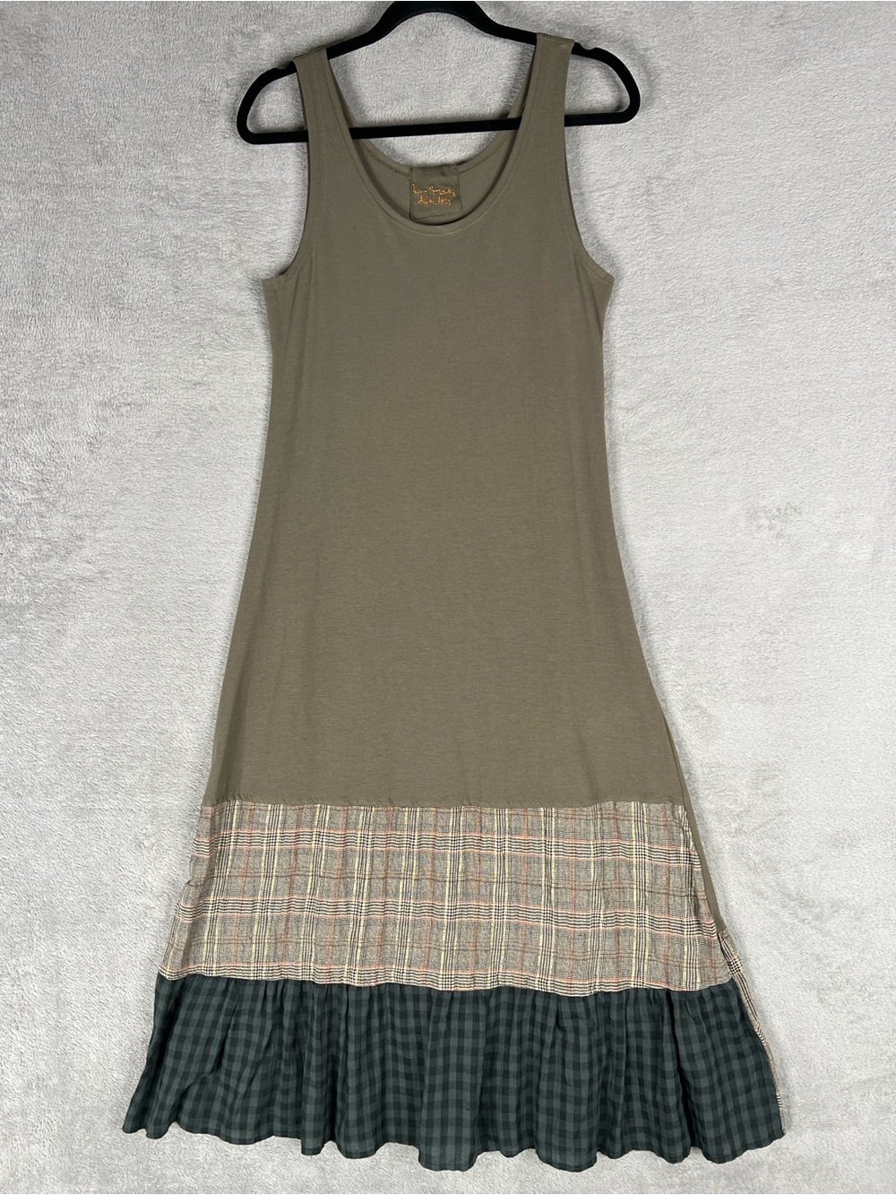 Ian Mosh Layered Maxi Tank Dress Women's Size 4 Sleeveless Boho Olive